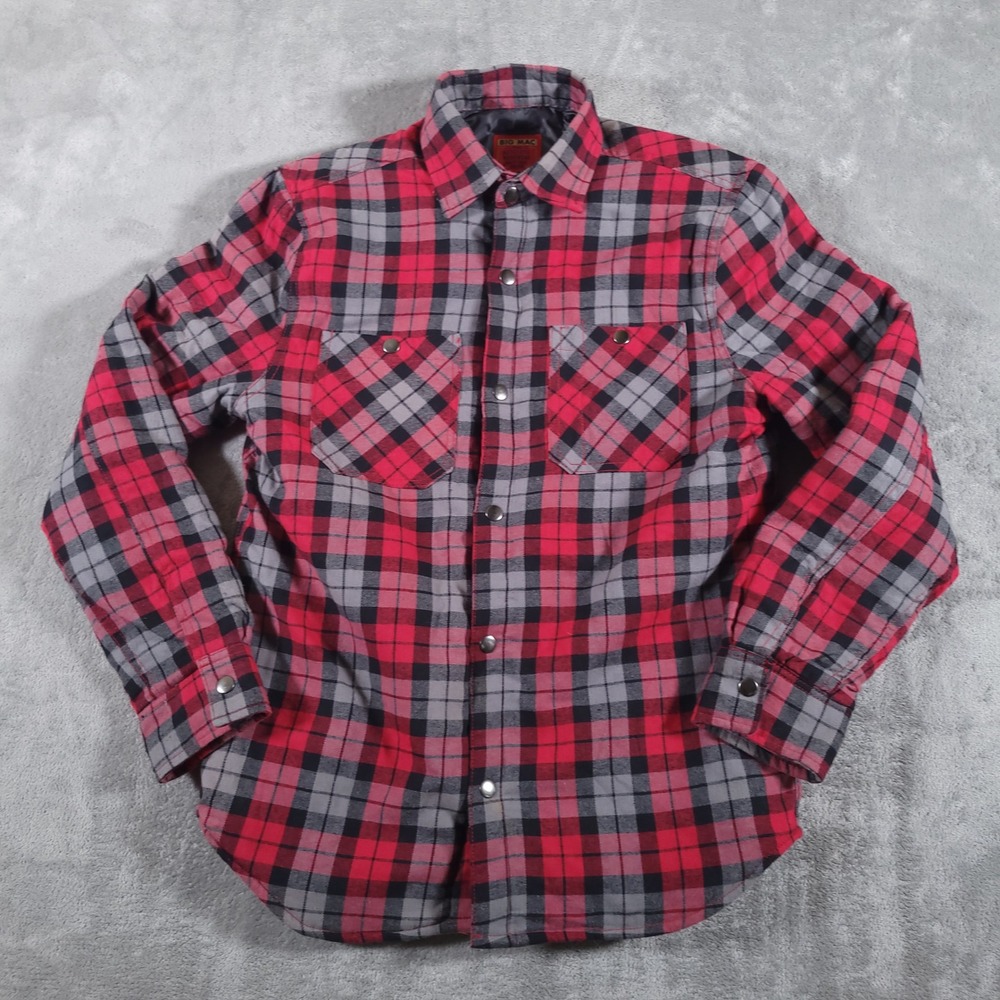 Big Mac Shirt Mens Small Red Plaid Snap Quilted Insulated Flannel Vtg Workwear